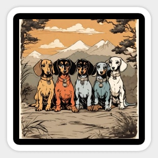 Doxie Dogs Dachshund Puppies Group Backpacker Doxie Daddy Sticker